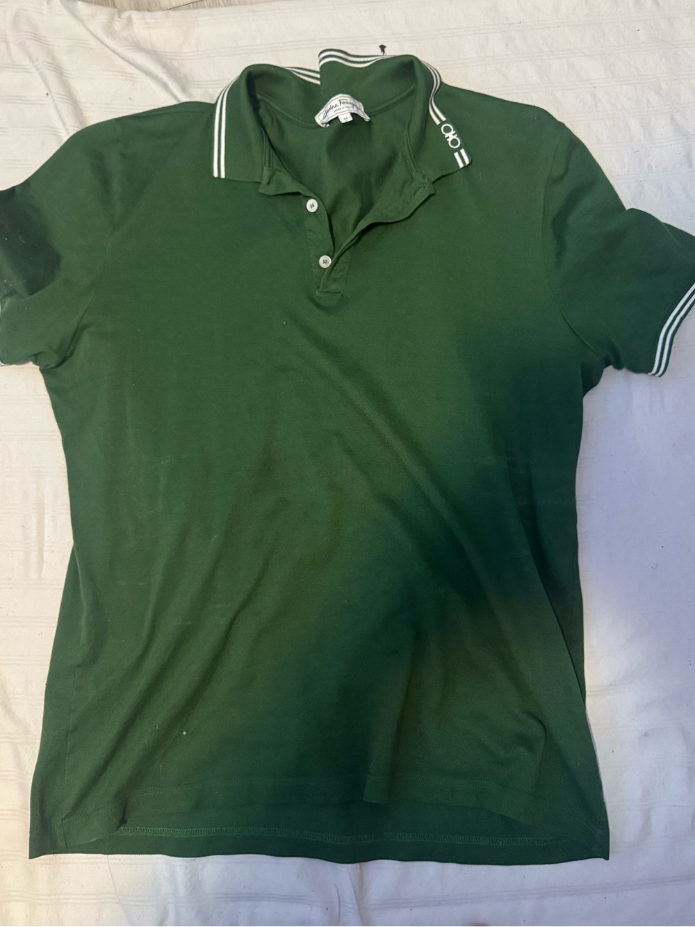 Salvatore Ferragamo Dark Green Polo with White Trim